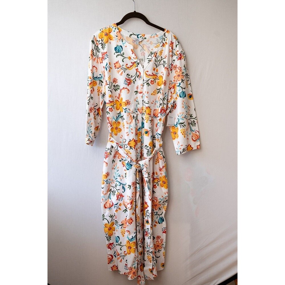 Croft & Barrow XL womens floral colorful dress boho long sleeve cotton Kohls NEW